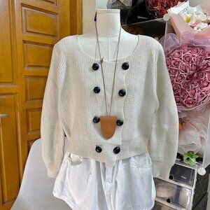 Cream Double Breasted Knit Cardigan Sweater
